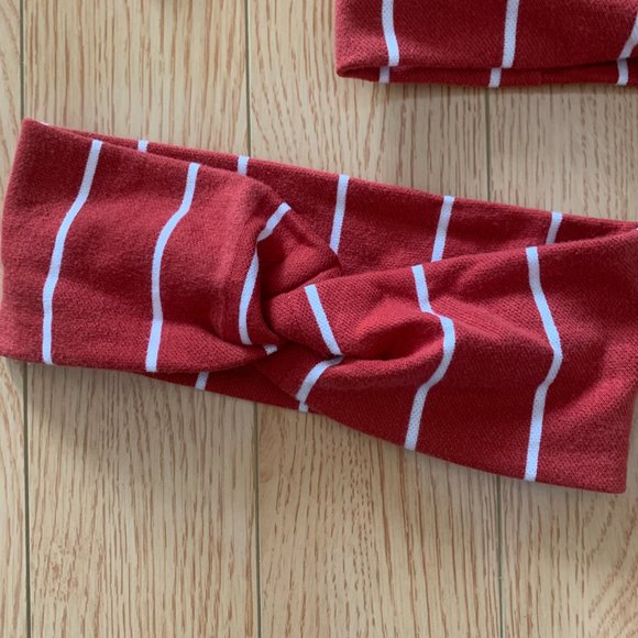 Set of 3 Red & White Striped Headband Knot Skinny Handmade - Picture 2 of 3